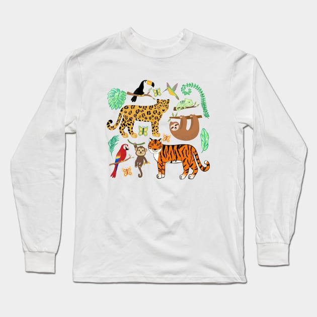 Wild And Wonderful Jungle Friends Long Sleeve T-Shirt by tangerinetane